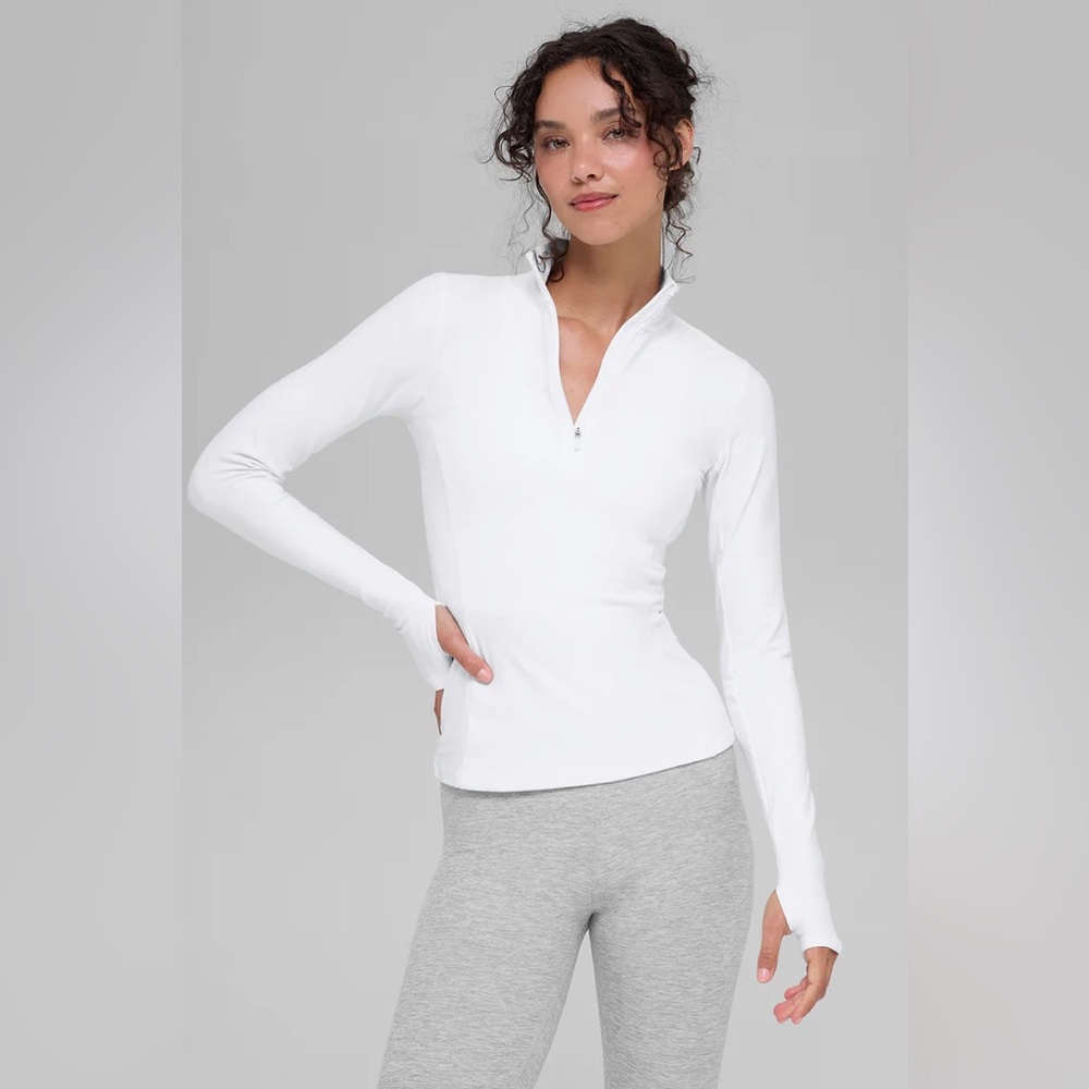 Alo Yoga Alosoft 1/2 Zip Rapid Pullover White | Size M - Picture 3 of 10